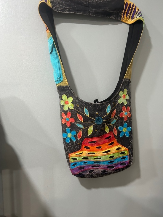 Rising International Handbags - Nepal Handcrafted Multicolor Floral Crossbody Bag